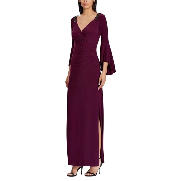 Lauren Ralph Lauren Dresses & Skirts - Lauren Ralph Lauren Bell-Sleeve Stretch Jersey Gown Beaded size 4 Wedding New